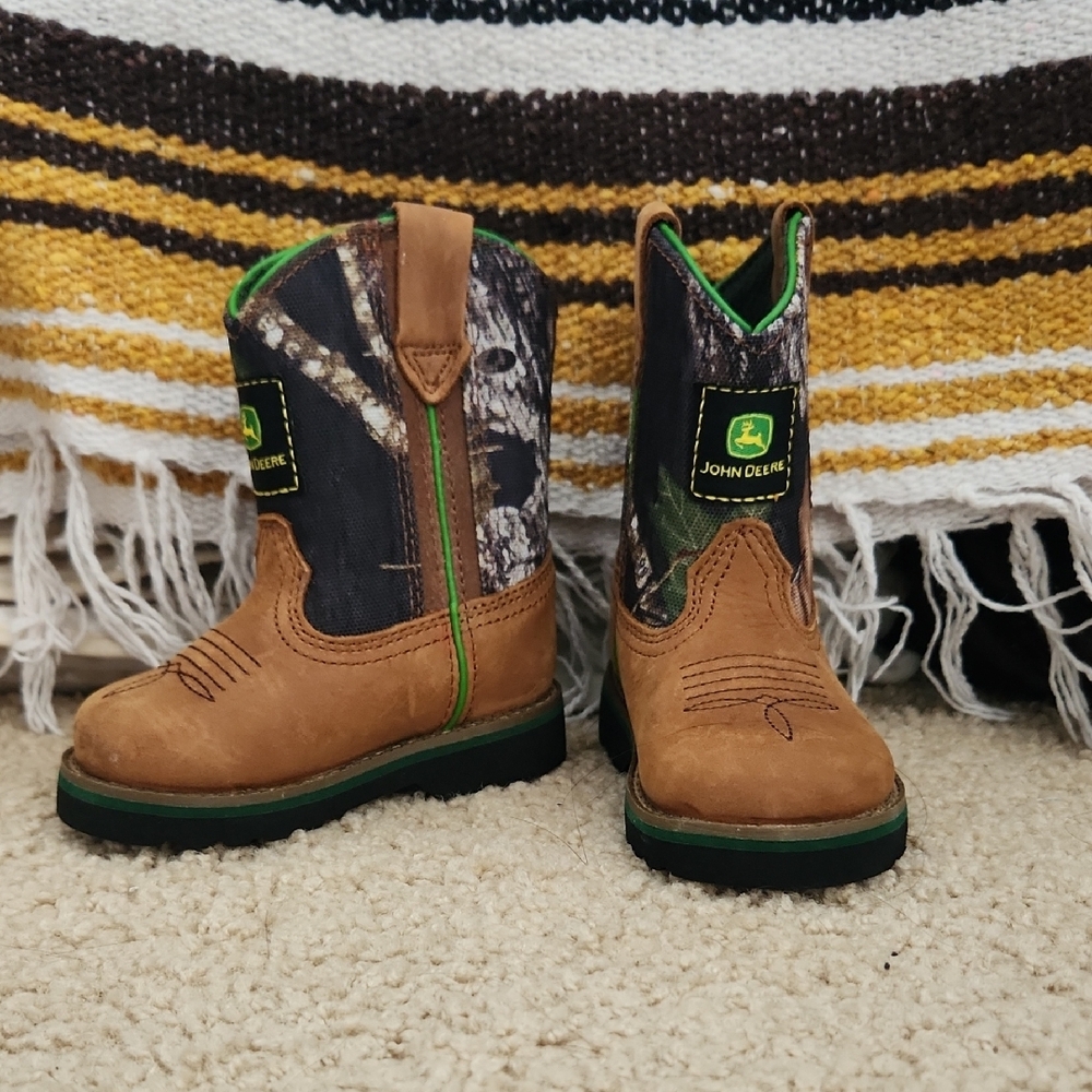 John Deere Brown and Green Camouflage Kids' Boots